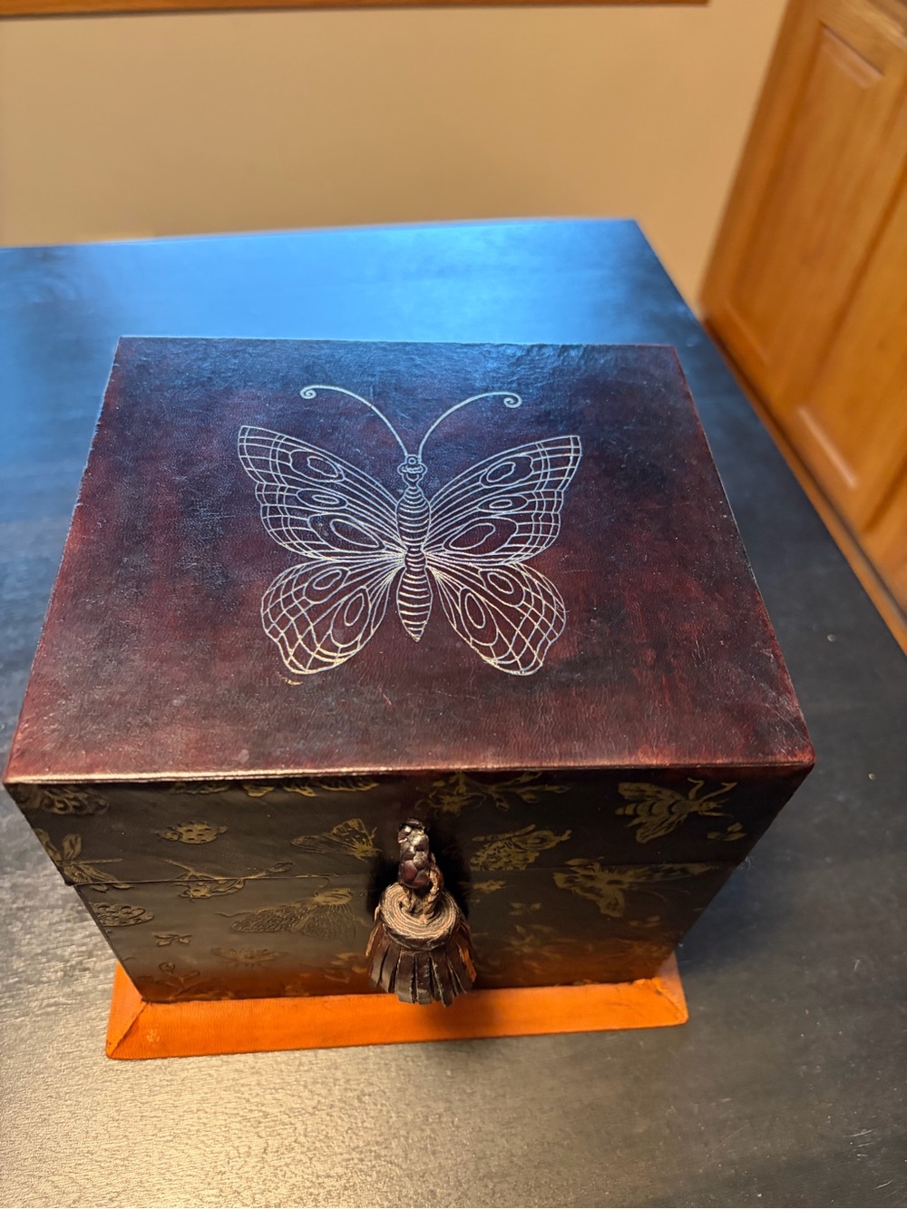 Chinoiserie Style Leather Butterfly & Insect Keepsake Box